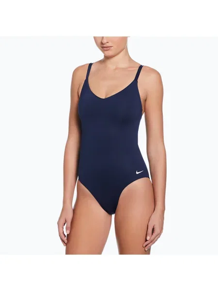 Costum de baie întreg pentru femei Nike Essential V-Neck midnight navy albastru închis