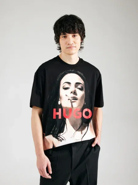 HUGO Tričko Duwedie krémová / červená čierna