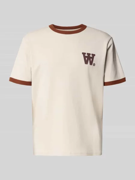 T-shirt z prążkowanym okrągłym dekoltem model ‘Parker’ Wood Wood beżowa