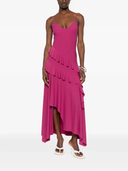 Rochie Love Moschino cu volane asimetrică roz