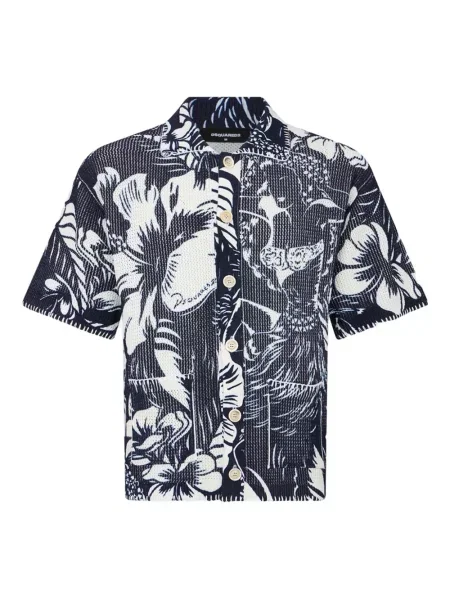 Cămașă Dsquared2 cu imagine scurtă albastru