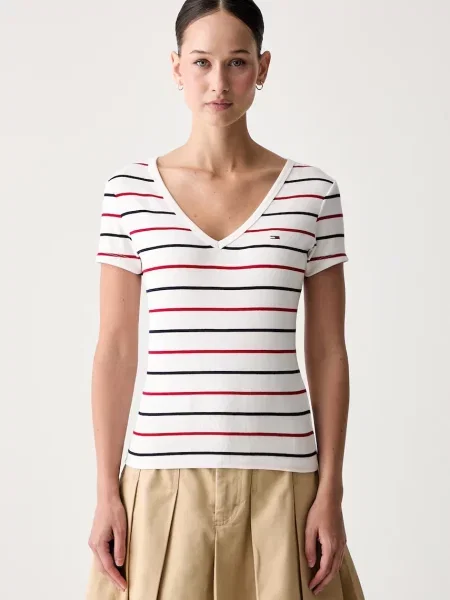 Tommy Jeans T-shirt γυναικείος με ελαστάν λευκό