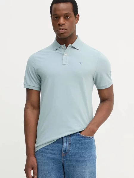 Тениска с яка Hackett London с изчистен дизайн синьо