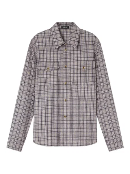 Kostkovaná dlouhá košile Versace fialová