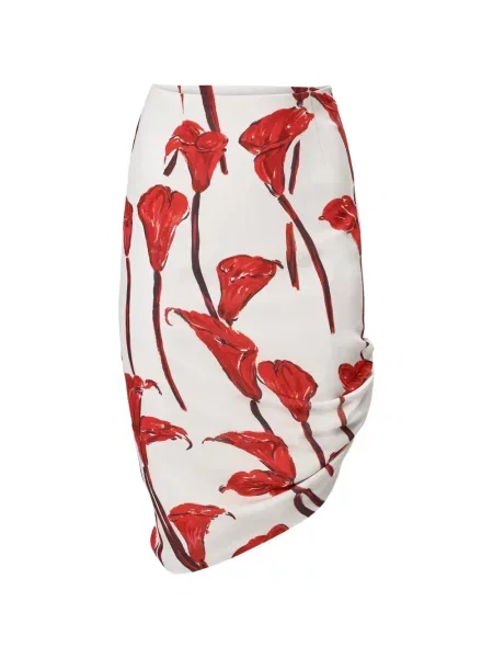 Fustă midi Carolina Herrera cu imagine asimetrică alb