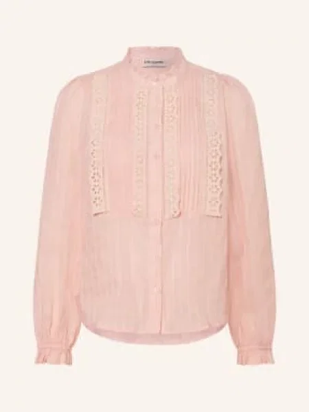 Lollys Laundry Bluzka Arielll Z Falbanami I Koronką Ażurową rosa różowa