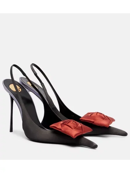 Pantofi cu toc Saint Laurent din satin slingback gri