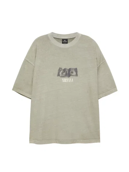 Pull&Bear Tricou NIRVANA ONE DOLLAR deschis / kaki / oliv / verde închis bej
