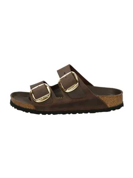 Birkenstock klapki skórzane Arizona Big Buckle Oiled Leather brązowe