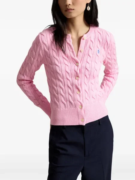 Fleece polo Polo Ralph Lauren με κέντημα με λαιμόκοψη v κόκκινο