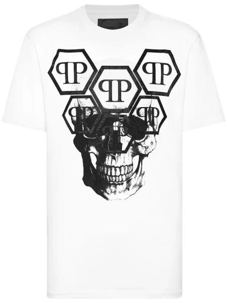Tricou Philipp Plein cu strasuri alb