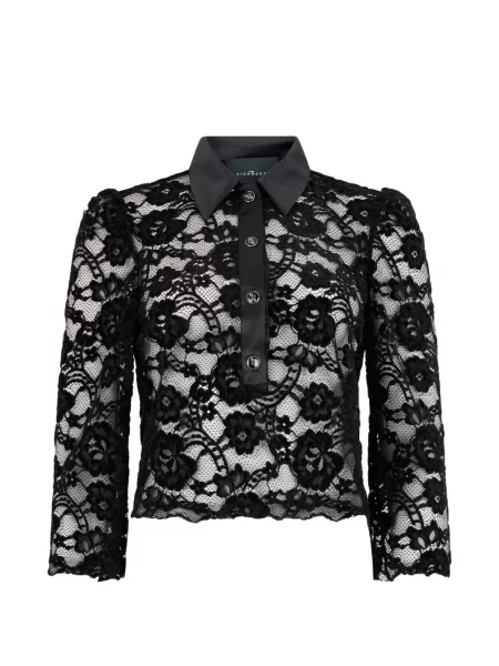 Top John Richmond cu model floral din dantelă negru