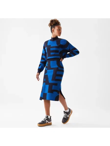 Lacoste Spódnica Ze Wzorem Slim Fit niebieska