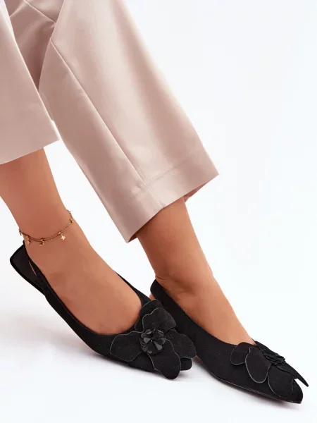 Sandale Vinceza din piele cu model floral negru