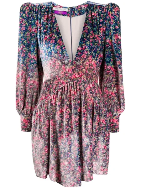 Aksamitna sukienka mini Philosophy Di Lorenzo Serafini w kwiatki garniturowa niebieska