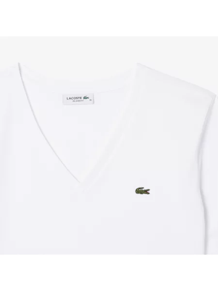 Lacoste Koszulka Z Dekoltem W Serek Z Miękkiej Bawełny O Luźnym Kroju biała