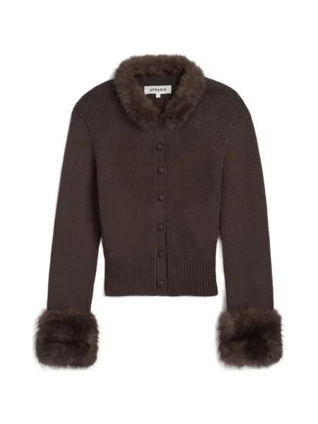 Garnitură de blană cardigan Apparis cu blană maro