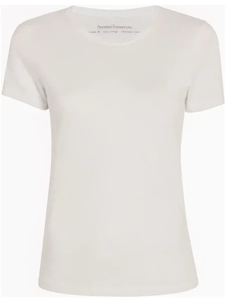 Tricou Another Tomorrow cu decolteu rotund alb
