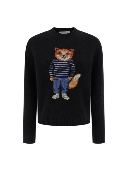 Maison Kitsuné sweter z domieszką wełny Dressed Fox Intarsia Wool czarny
