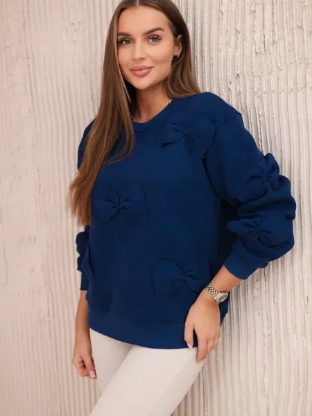 Bluza Kesi z kokardką ocieplana niebieska