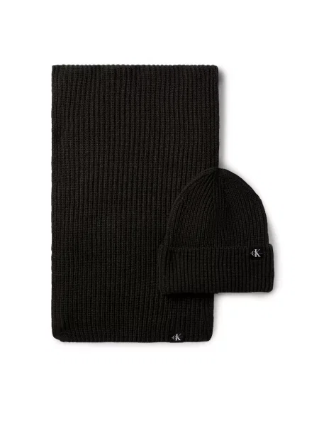 Σετ Κασκόλ και Σκούφος Calvin Klein Jeans Monogram Rib Scarf Beanie Set μαύρο