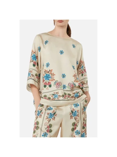 Bluzka Weekend Max Mara w kwiatki beżowa
