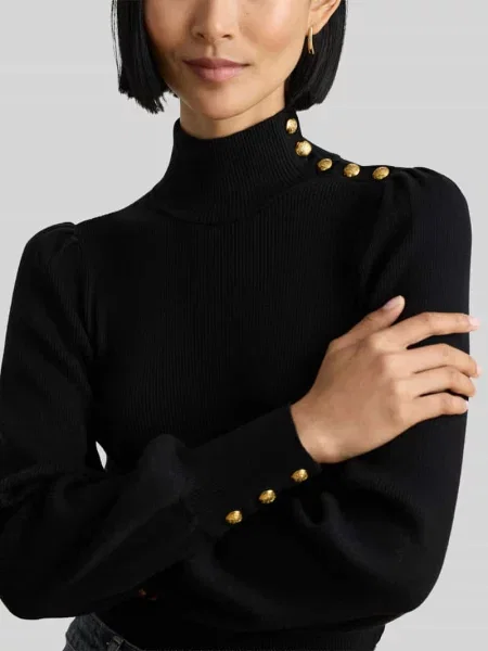 Sweter z półgolfem o kroju slim fit z mieszanki bawełny i modalu Lauren Ralph Lauren czarny
