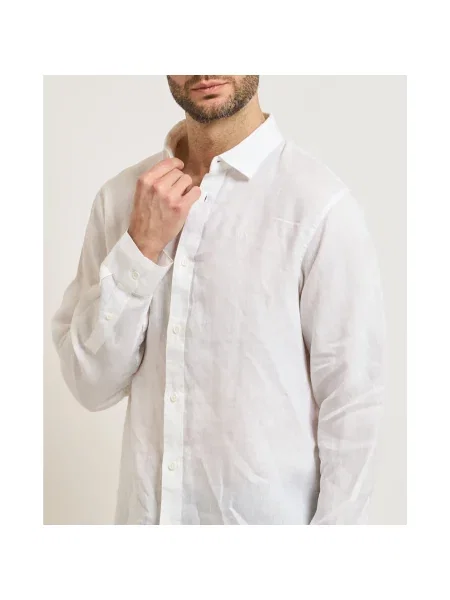 Lniana koszula Armani Exchange z długim rękawem casual biała