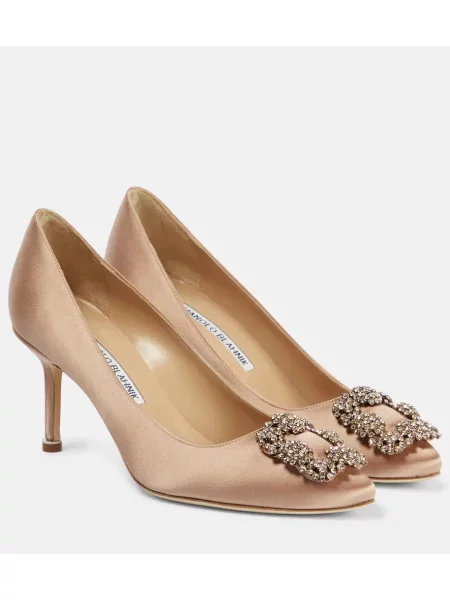 Pantofi cu toc Manolo Blahnik din satin maro