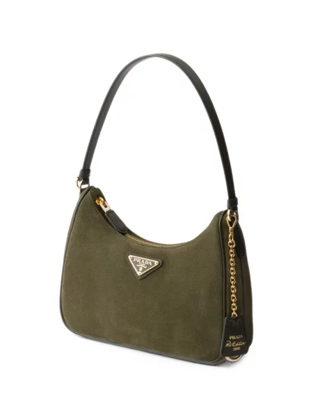Geantă Prada din piele de căprioară verde