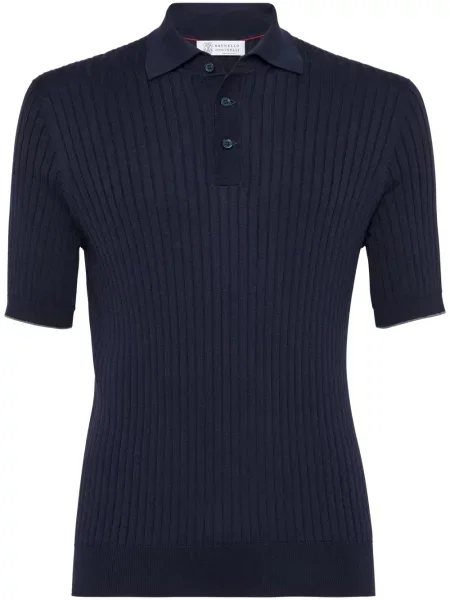 Tricou polo Brunello Cucinelli tricotate albastru