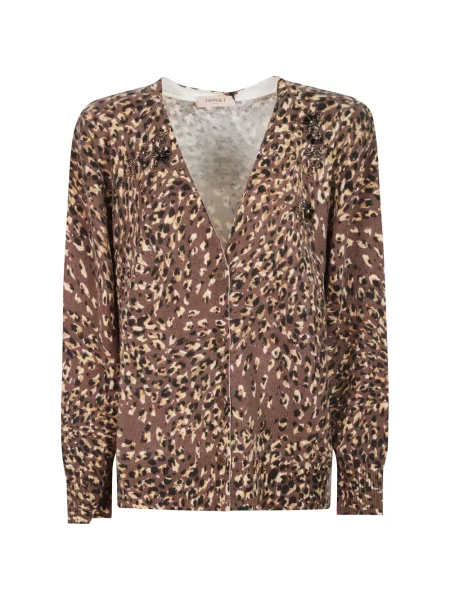 Cardigan Twinset cu model leopard maro
