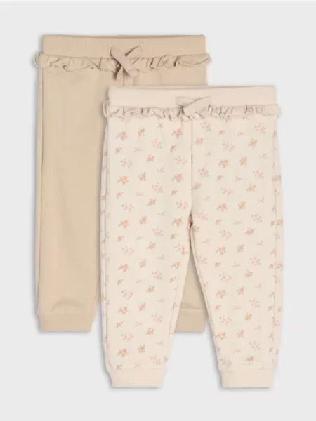 Sinsay Tepláky jogger s květinovým motivem 2 pack béžová