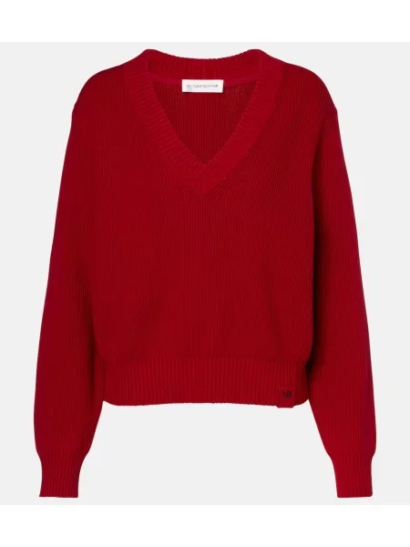 Pulover Victoria Beckham de mătase roșu
