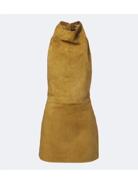 Rochie Retrofete din piele de căprioară drapată cu spatele deschis bej