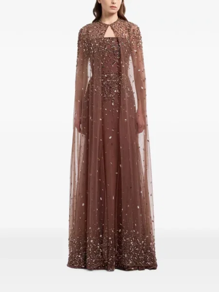 Siuvinėtas šilkinis striukė Elie Saab ruda