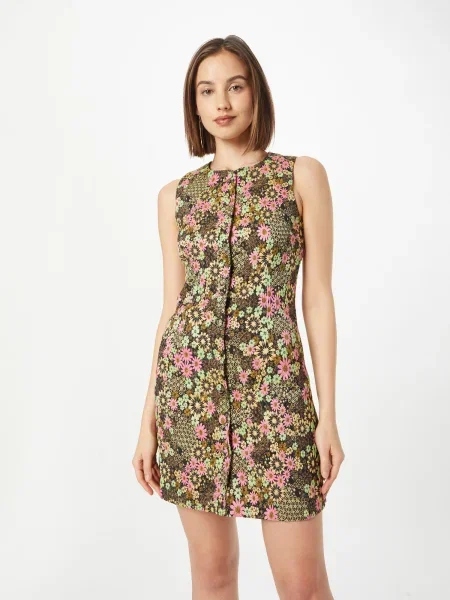 Warehouse Rochie galben deschis / verde deschis / roz negru