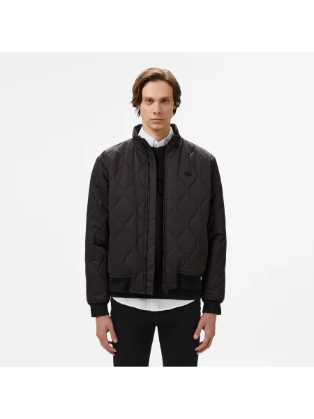 Lacoste Relaxed Fit Pikowana Kurtka Z Kołnierzem czarna
