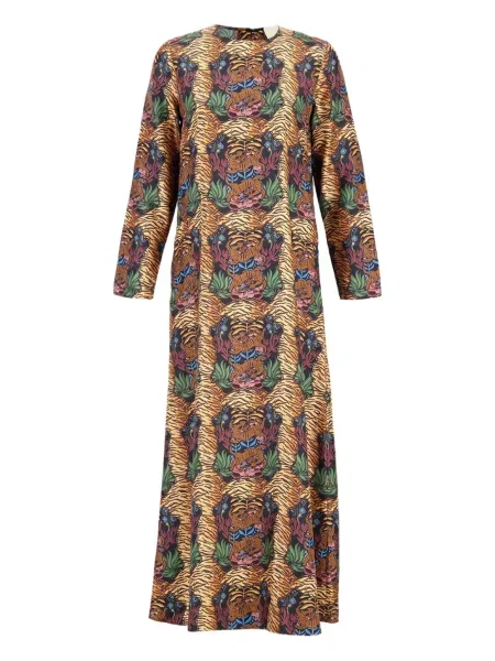Sukienka maxi Paula z nadrukiem w tygrysie prążki garniturowa brązowa