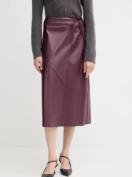 Spódnica midi z imitacji skóry o asymetrycznym designie Oui bordowa
