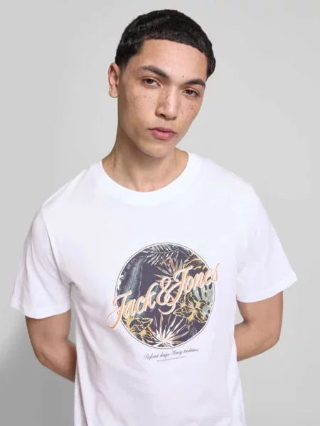 T-shirt z okrągłym dekoltem model HONOLULU' Jack & Jones biała