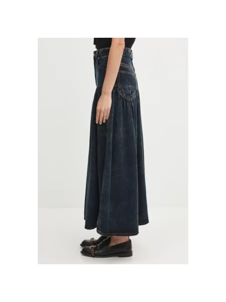 GANNI spódnica jeansowa Light Denim Long granatowy maxi rozkloszowana niebieska