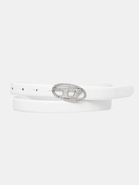 Diesel Kožený pásek OVAL D LOGO STRASS 20 bílý