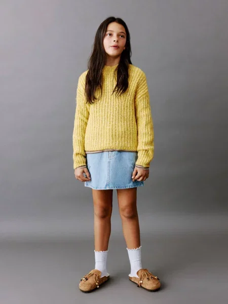 Sweter prążkowany melanżowy zieleń lima Dzieci lata MANGO KIDS