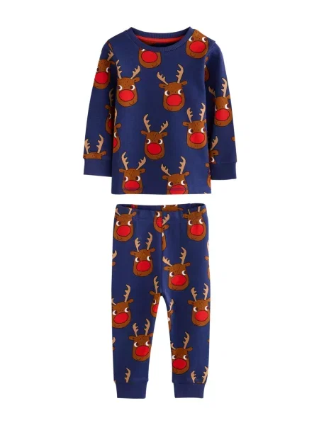 Next Pijamale Christmas albastru închis / maro / roșu intens alb