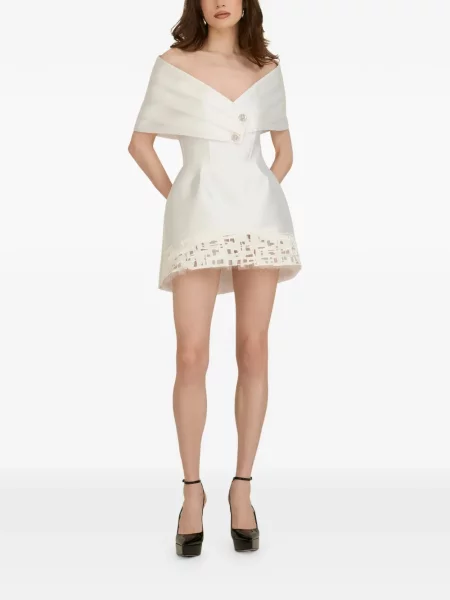 Rochie mini Araftu cu umerii deschiși de costum alb
