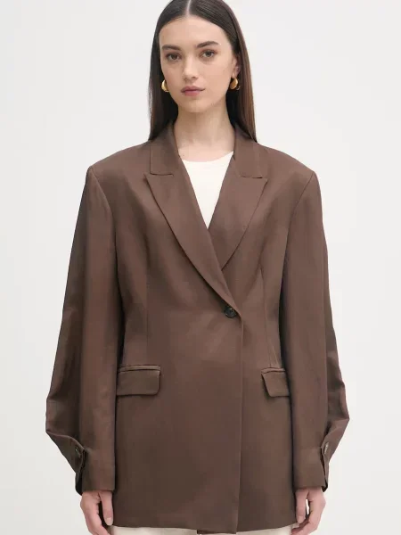 Haveone dvoredni suknjič z dodatkom lanu rjava