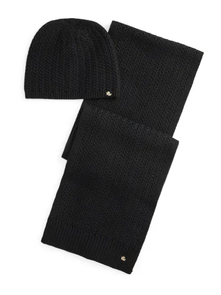 Set Fular și Căciulă LAUREN RALPH LAUREN negru