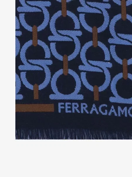 Fular Ferragamo cu franjuri albastru