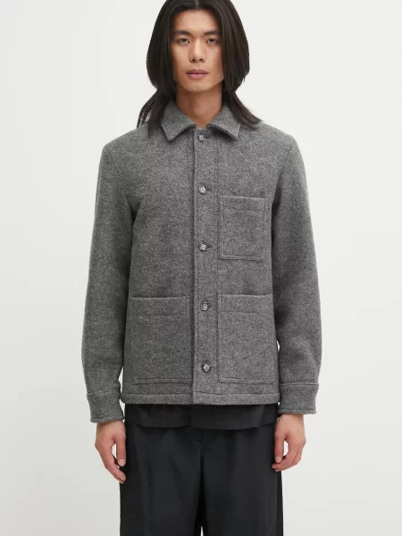 A.P.C. geacă de lână veste emile logo de tranziție gri